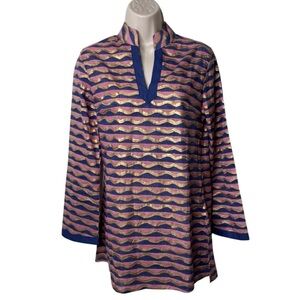 Oliphant Pink, Blue & Gold Wave-Print Tunic
